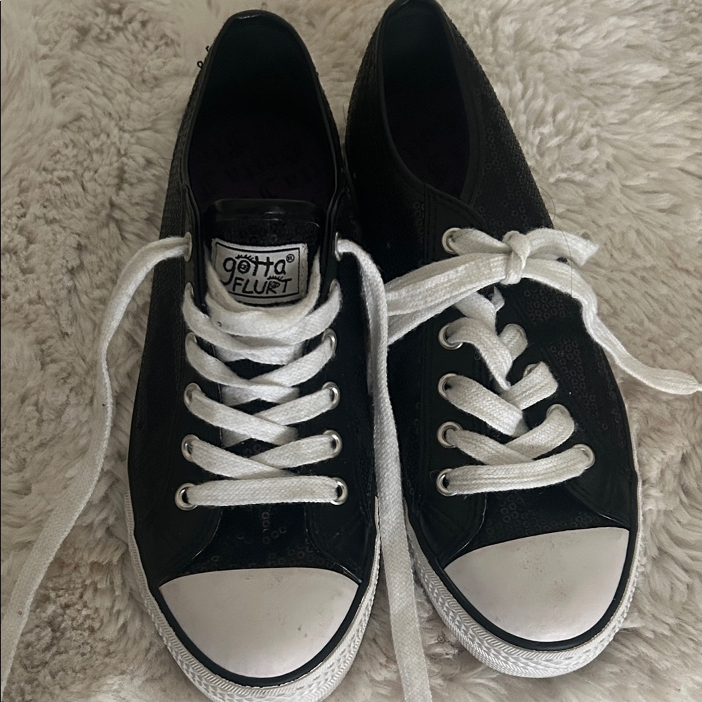 Gotta Flurt Black and White Sequined Sneakers